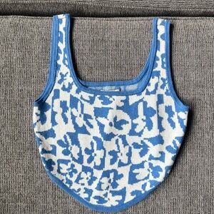 American Eagle Outfitters Blue and White Knit Retro Crop Top